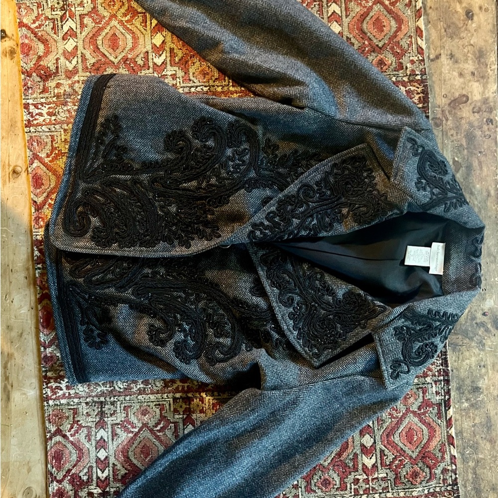 Soft Surroundings Wool Blend Jacket- Grey with Black Embroidery.- size M. - Picture 7 of 10